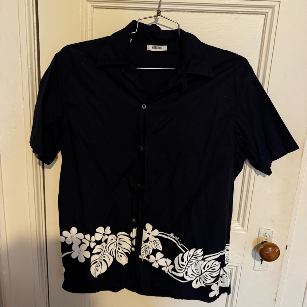 Moschino Navy Blue and White Floral Casual Shirt